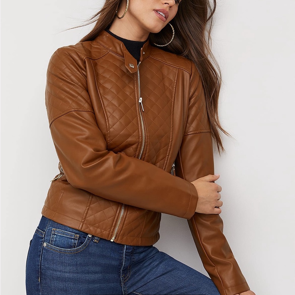 New York and Company faux leather quilted jacket NWT